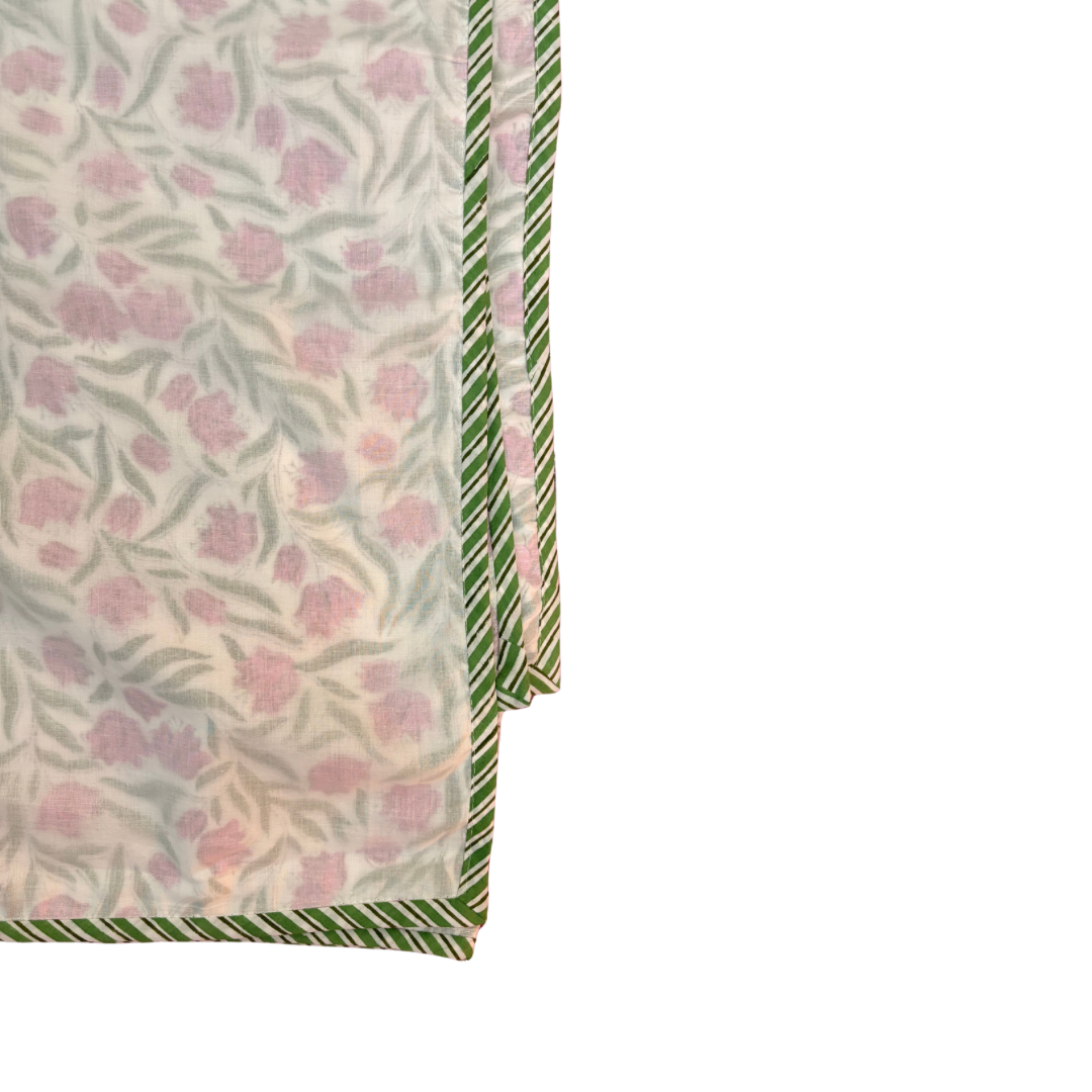 NEW IN | Pink and Light Green Posy Scatter with Double Stripe Trim Dohar - Single Dohar
