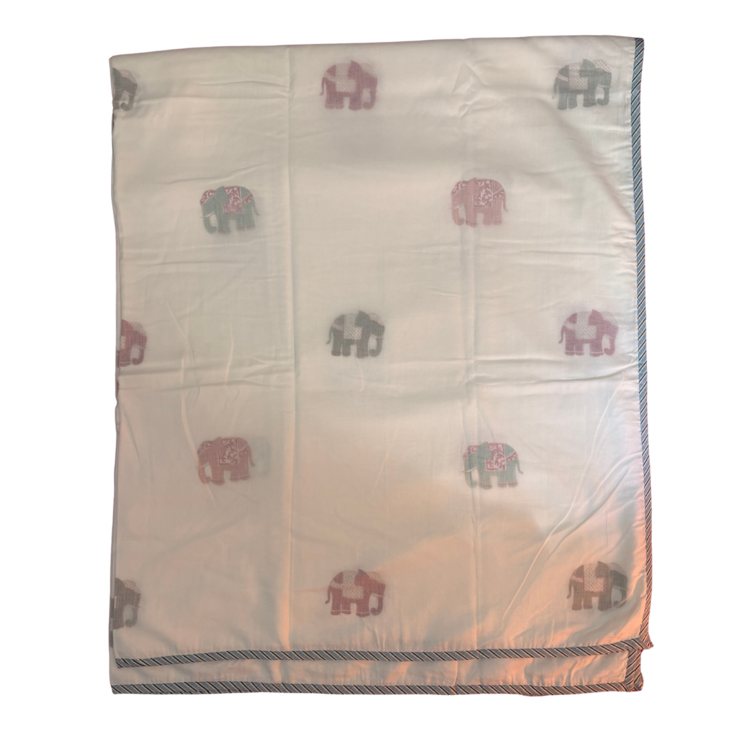 NEW IN | Small Multi Elephant with Baby Blue Stripe Trim | Single Dohar