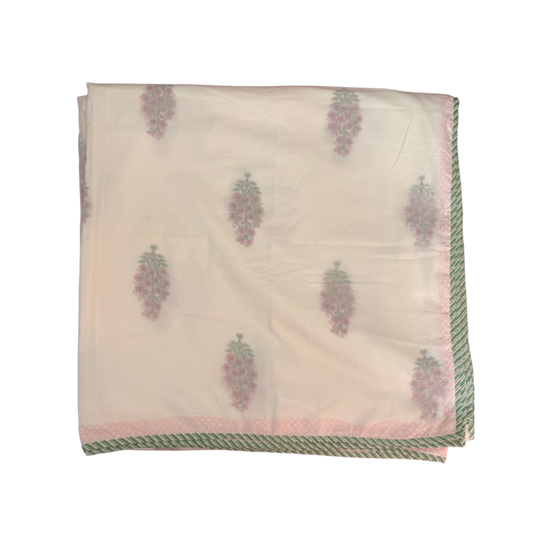 NEW IN | Flower Bunch with double pink criss cross and green stripe Border - King / Super King Dohar