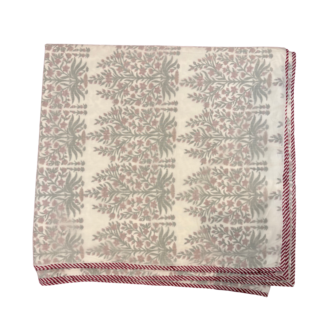 NEW IN | Raspberry and Green Flower Bush with Port Stripe Border - King / Super King Dohar