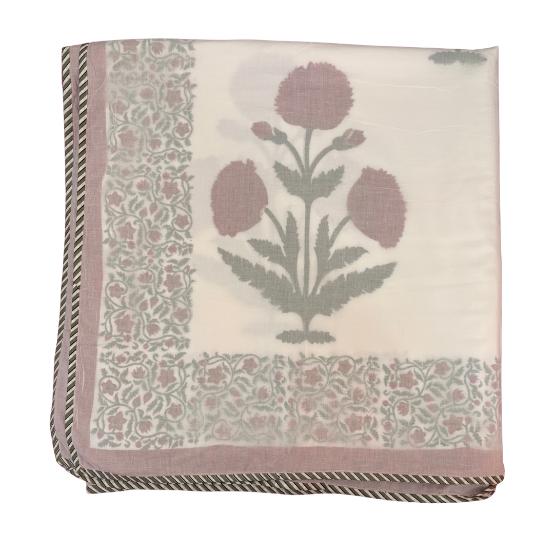 NEW IN | Large Red Poppy with Floral Vine and Green Stripe Border - King / Super King Dohar