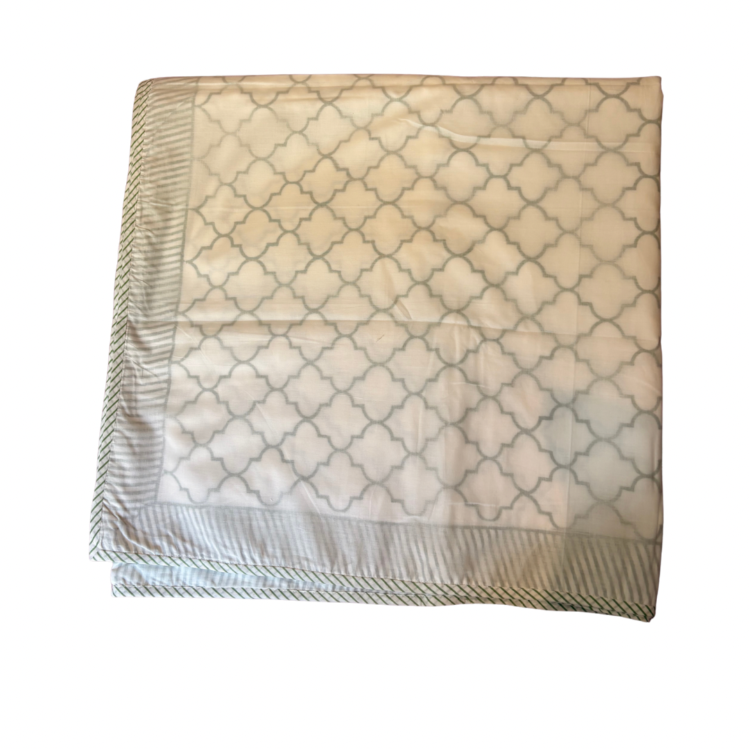 NEW IN | Light Sage Trellis with Stripe Trim | Single Dohar
