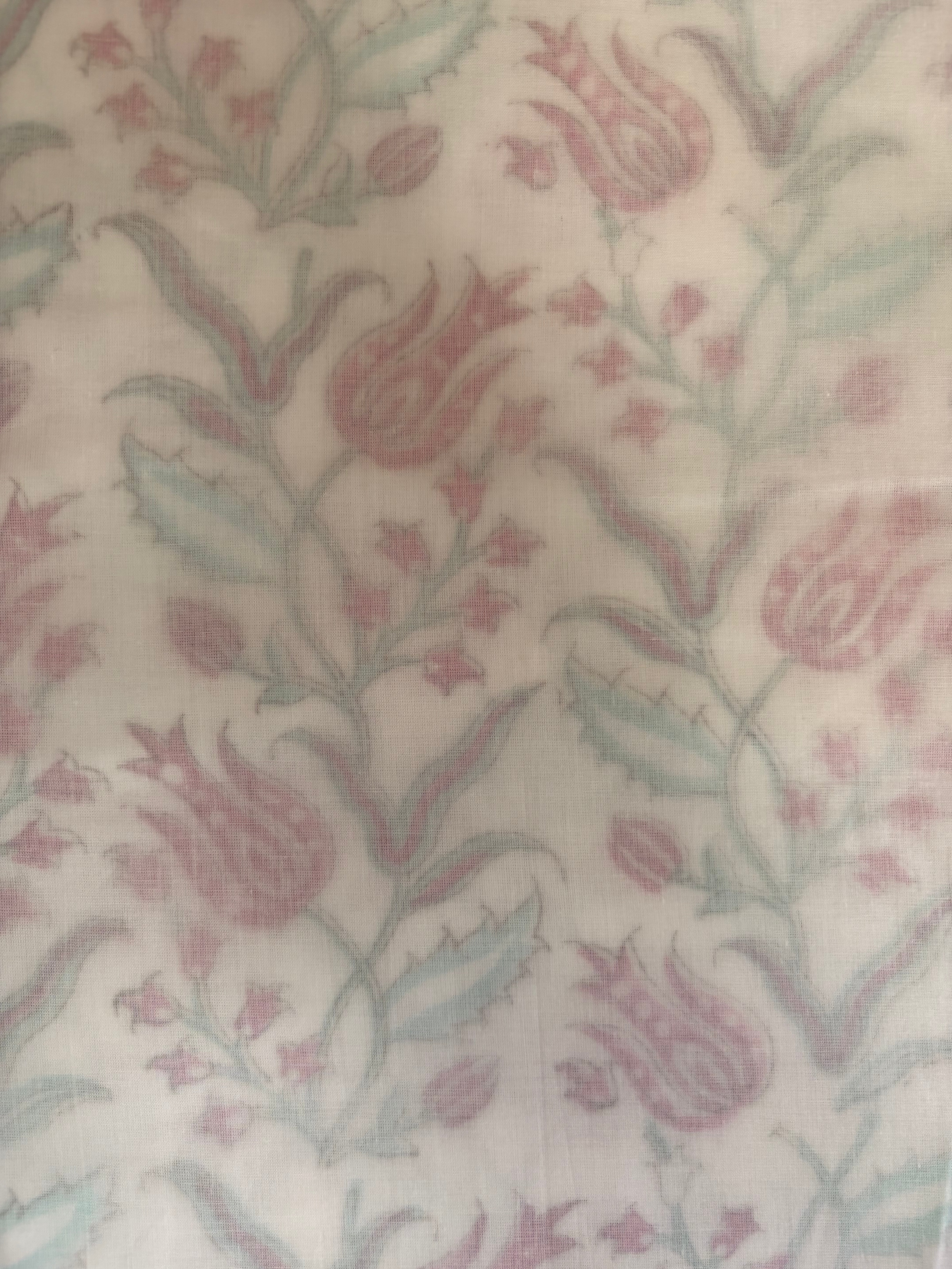 NEW IN | Pink and Aqua Floral Vines with Pink Stripe Trim | Single Dohar