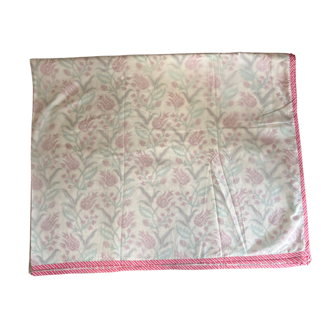 NEW IN | Pink and Aqua Floral Vines with Pink Stripe Trim | Single Dohar