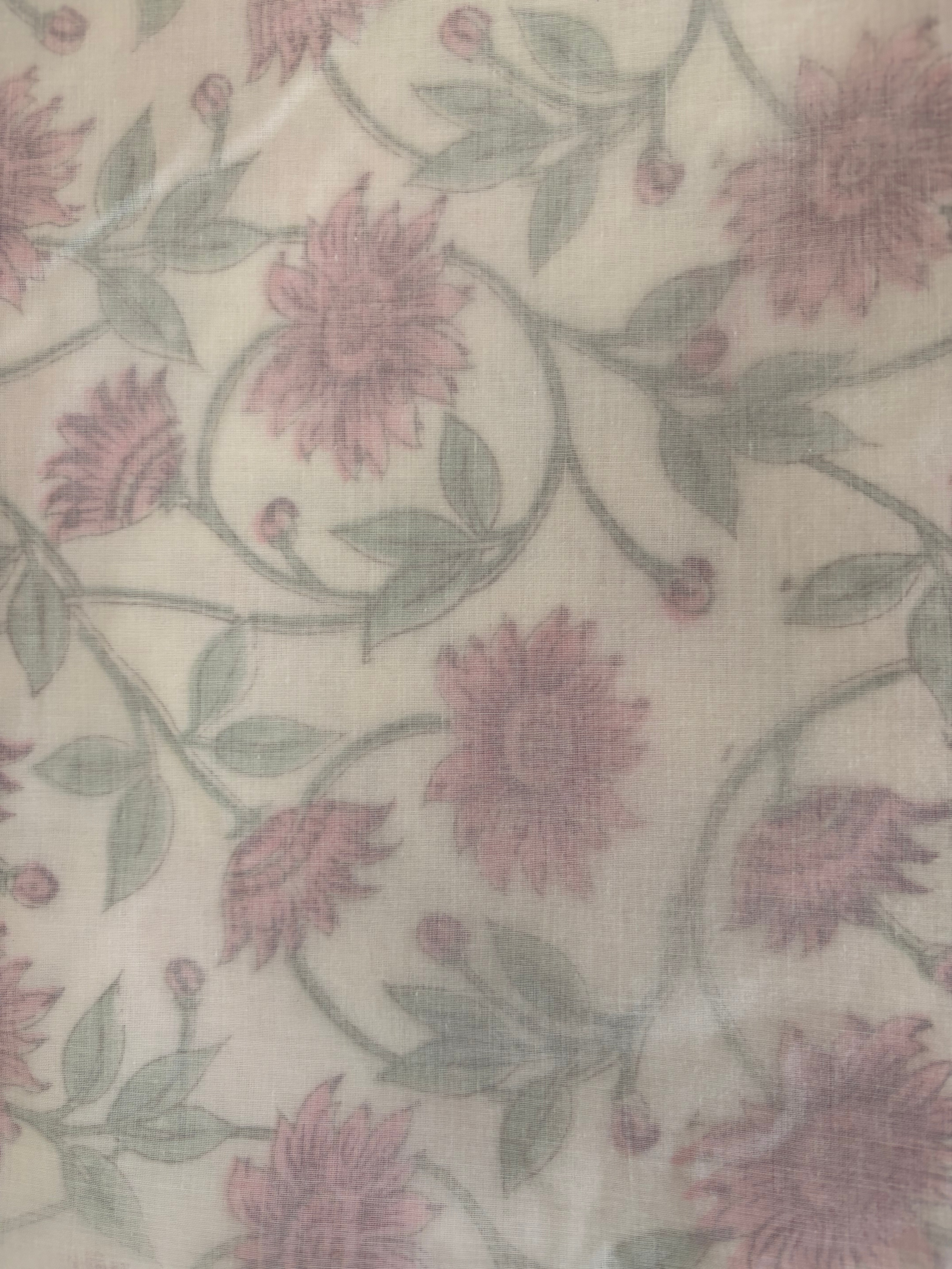 NEW IN | Pink Flowers and Buds with Sprawling Stems with Rust Stripe Trim Dohar - Double