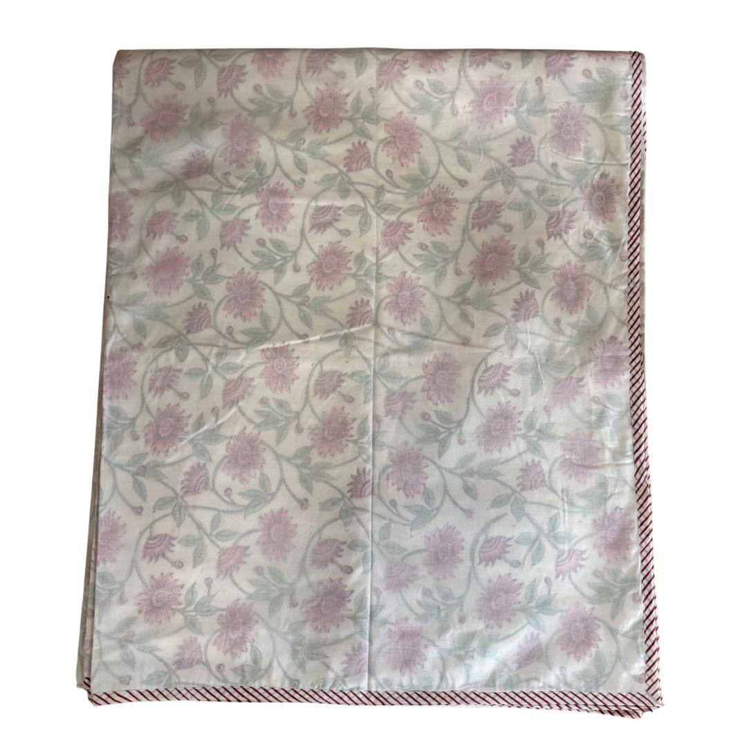 NEW IN | Pink Flowers and Buds with Sprawling Stems with Rust Stripe Trim Dohar - Double