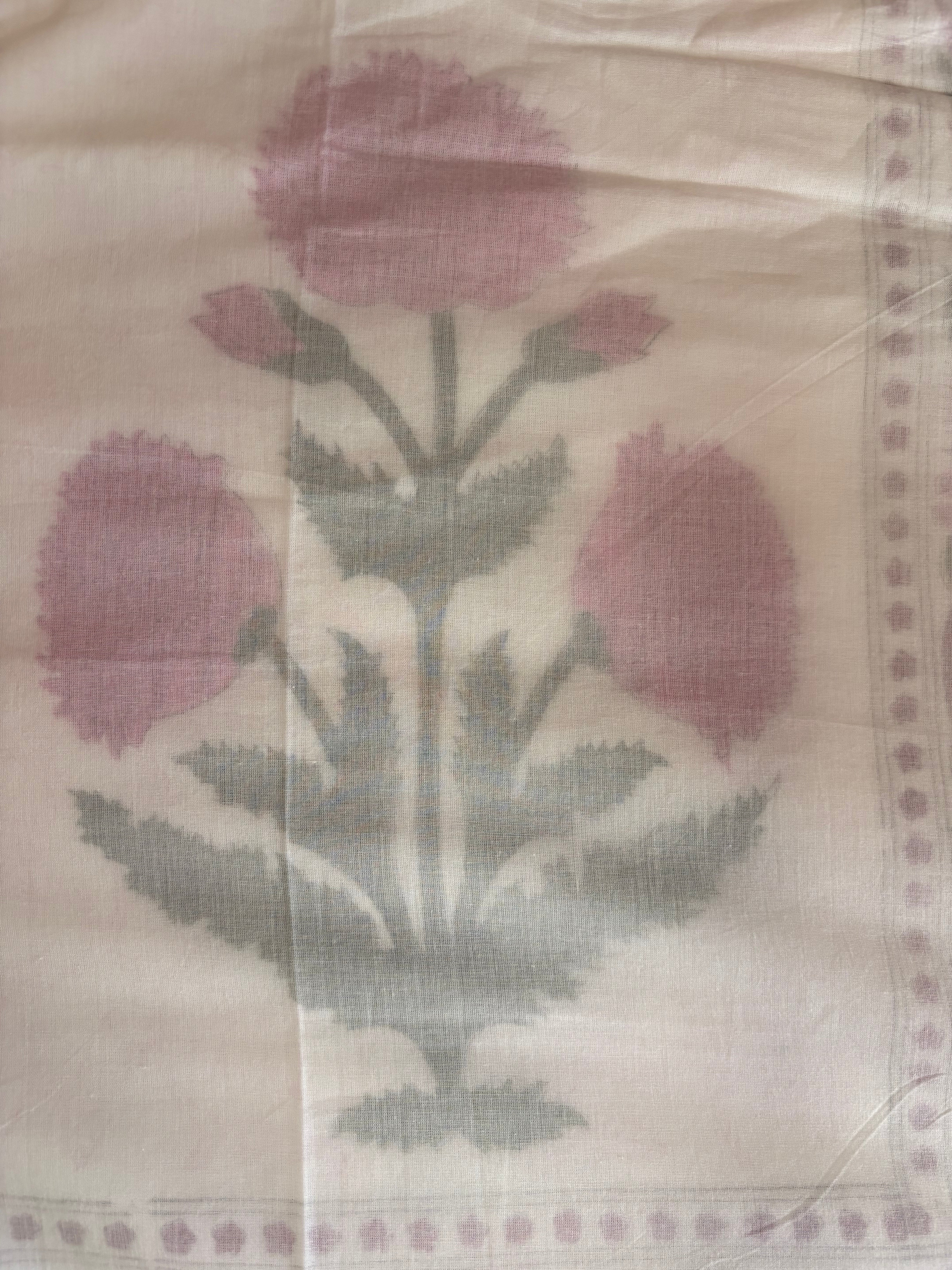 NEW IN | Pink Large Dahlia with Major floral border and sage stripe trip Dohar - Double