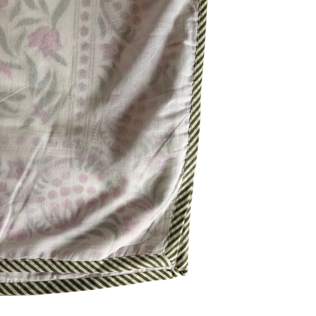 NEW IN | Pink Large Dahlia with Major floral border and sage stripe trip Dohar - Double