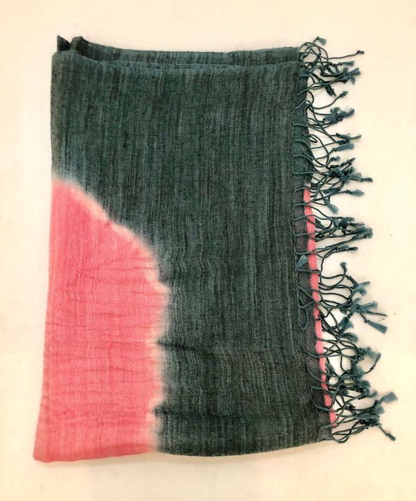 Dip Dye Scarf Pink and Grey with Tassels