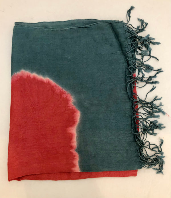 Dip Dye Scarf Red and Grey with Tassels