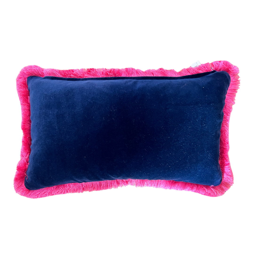 Ink Blot Lumbar Cushion with Fuchsia Fringe