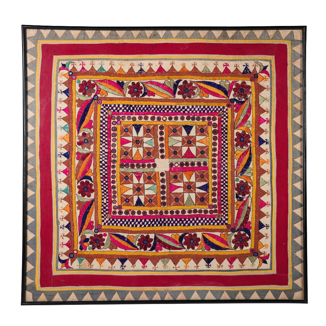 Jaipur Rose | Antique Indian Framed Textile