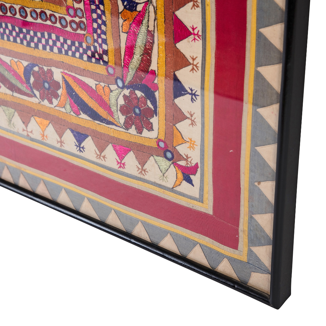 Jaipur Rose | Antique Indian Framed Textile