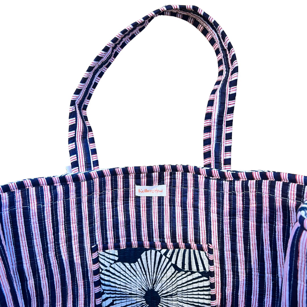 Kelling Home Cotton Tote Bag – Blue & White Flower Burst