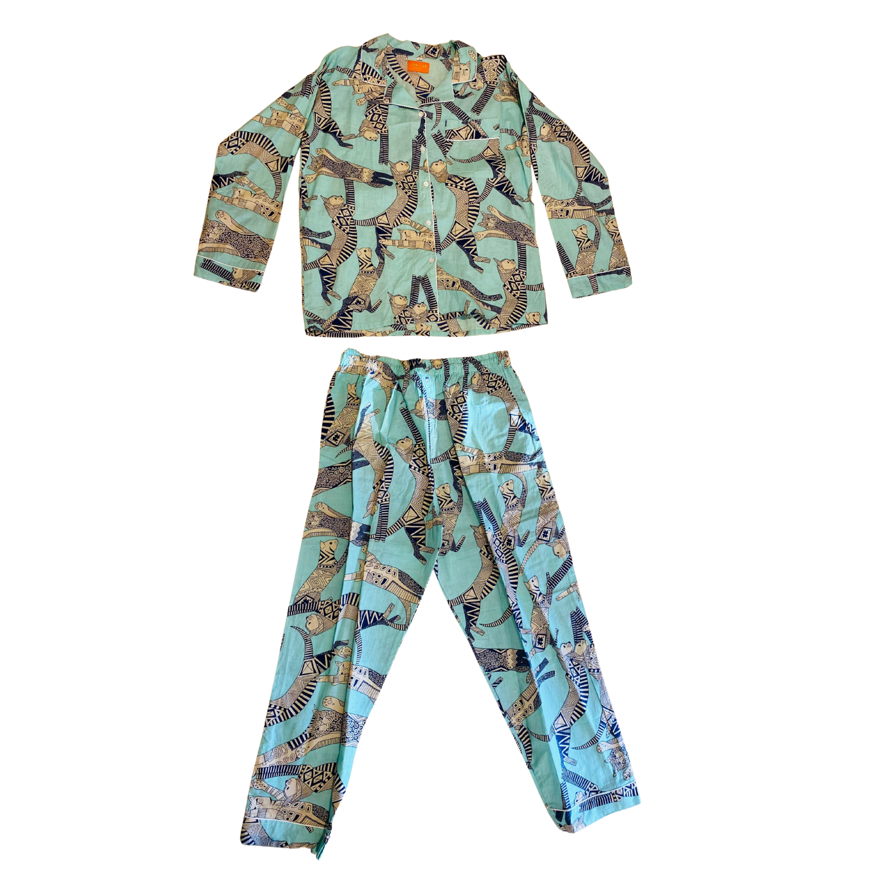 Kelling Home Cotton Pyjama Set – Aquamarine Aztec Cats