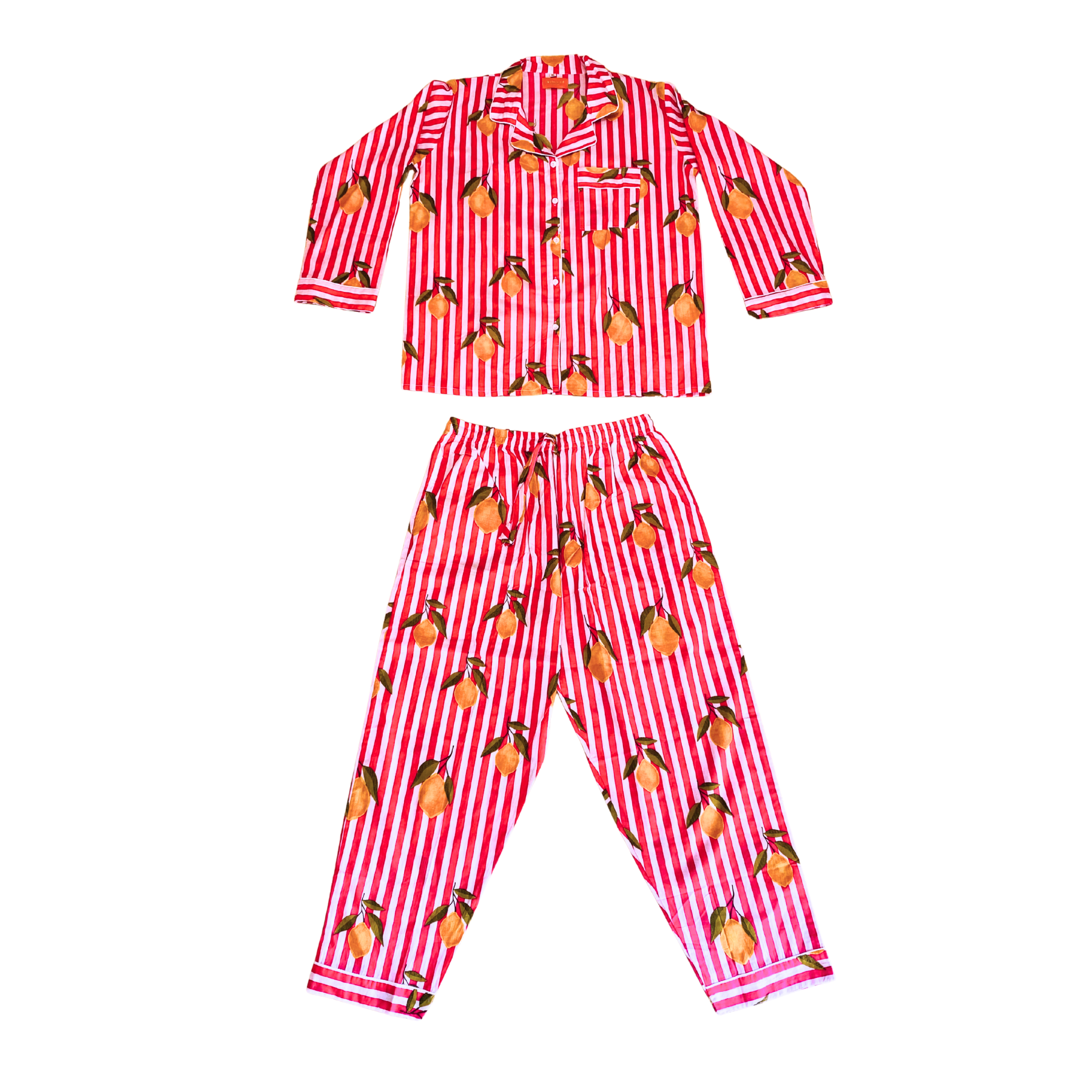 Kelling Home Cotton Pyjama Set – Lemon Fuchsia & White Stripe