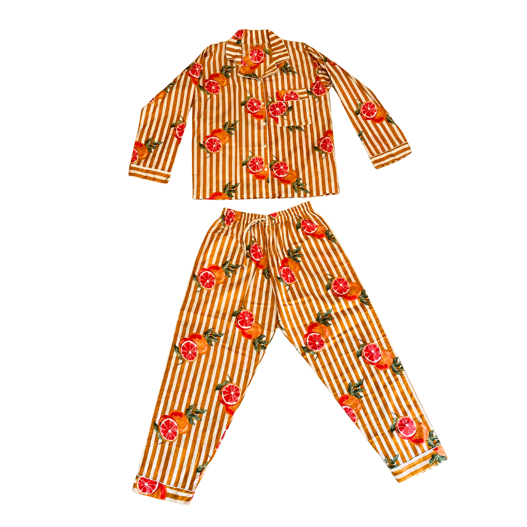 Kelling Home Cotton Pyjama Set – Pink Grapefruit & Burnt Orange Stripe