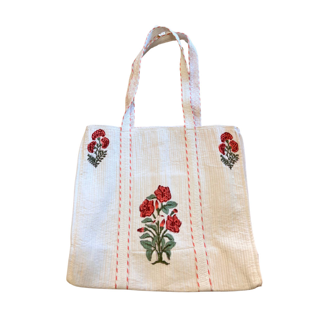 Kelling Home Quilted Cotton Bag with Zip – Red Floral