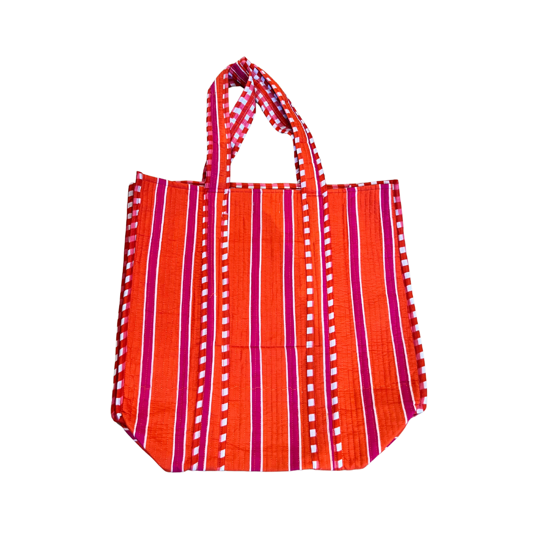 Kelling Home Quilted Cotton Tote Bag – Orange & Pink Stripe