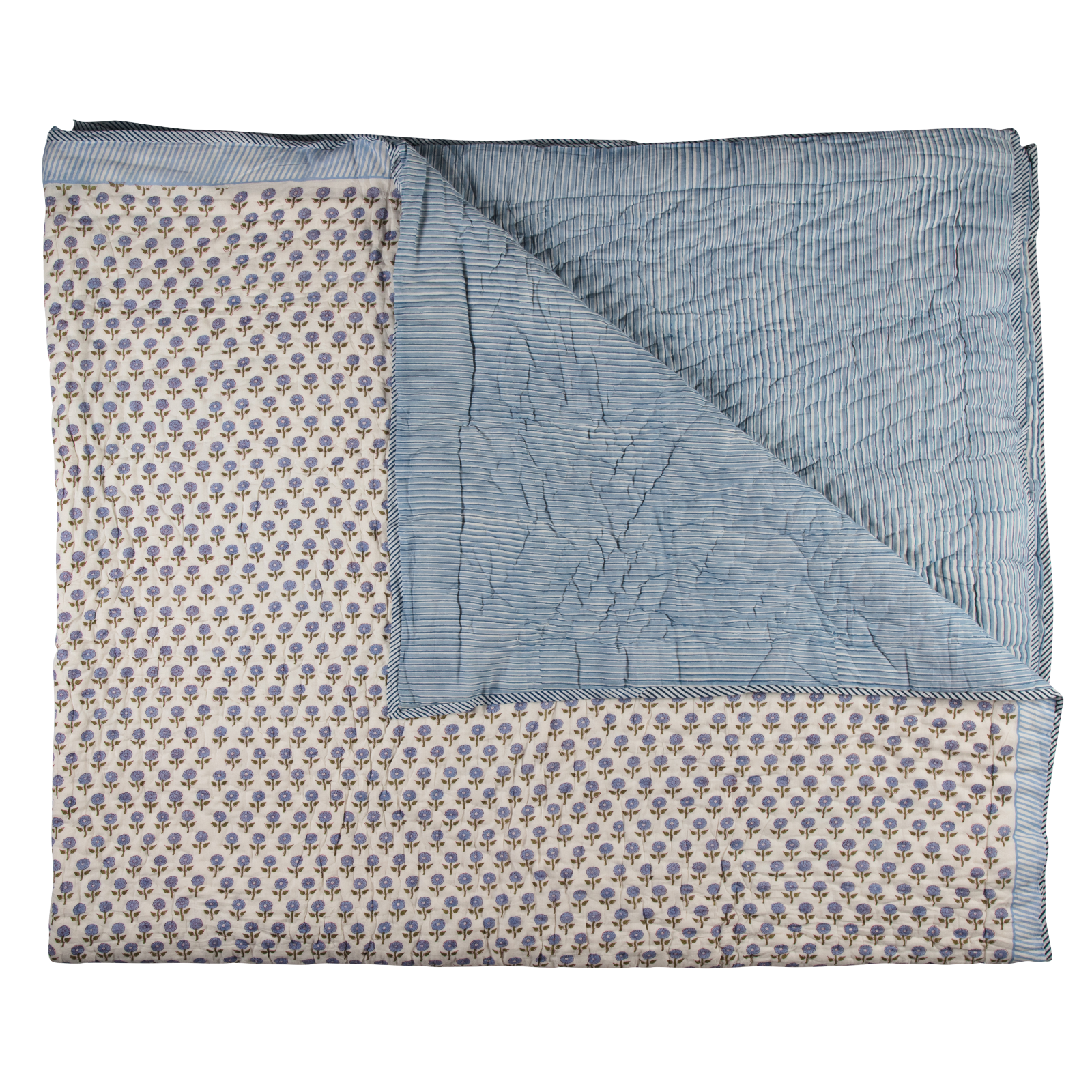 Lavender Field & Stripe Bedspread - Super King