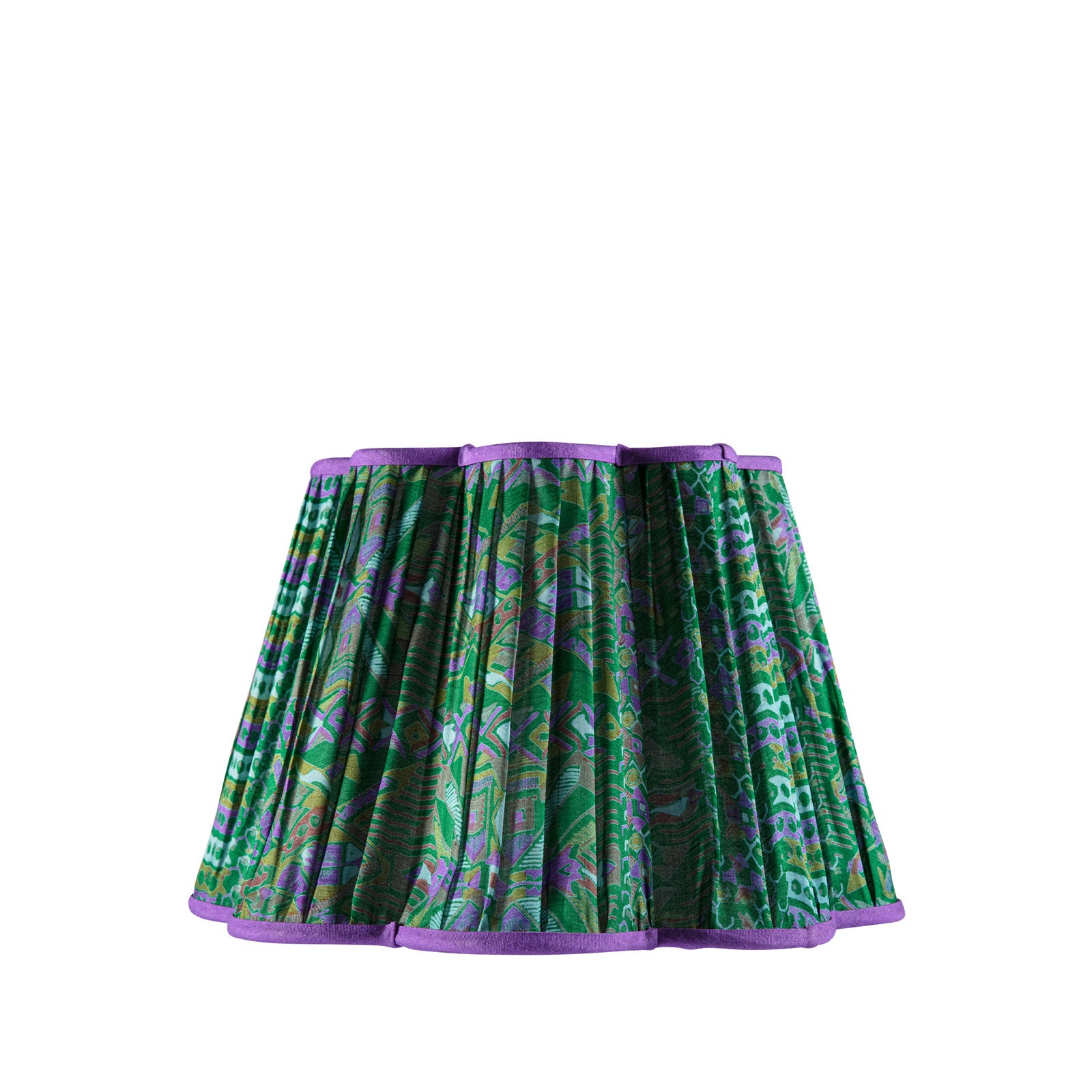 Limited Edition Lampshade 14"- Fluted Green Pattern with Purple Trim
