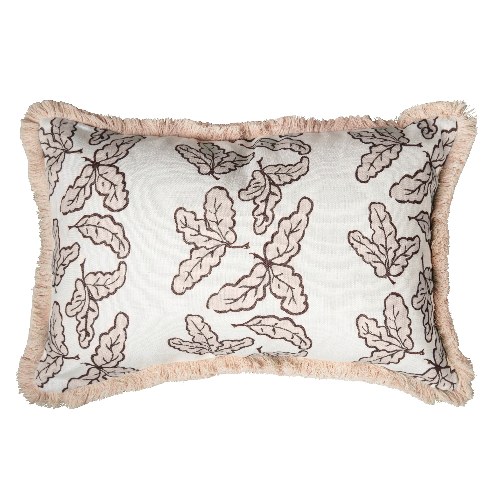 Oak Leaf Lumbar Cushion - Blush Pink with Cream Fringe