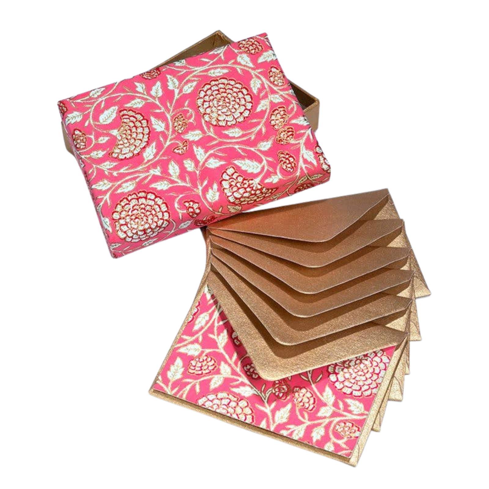 Pink Jaipur Floral Note Card in a Handcrafted Keepsake Box