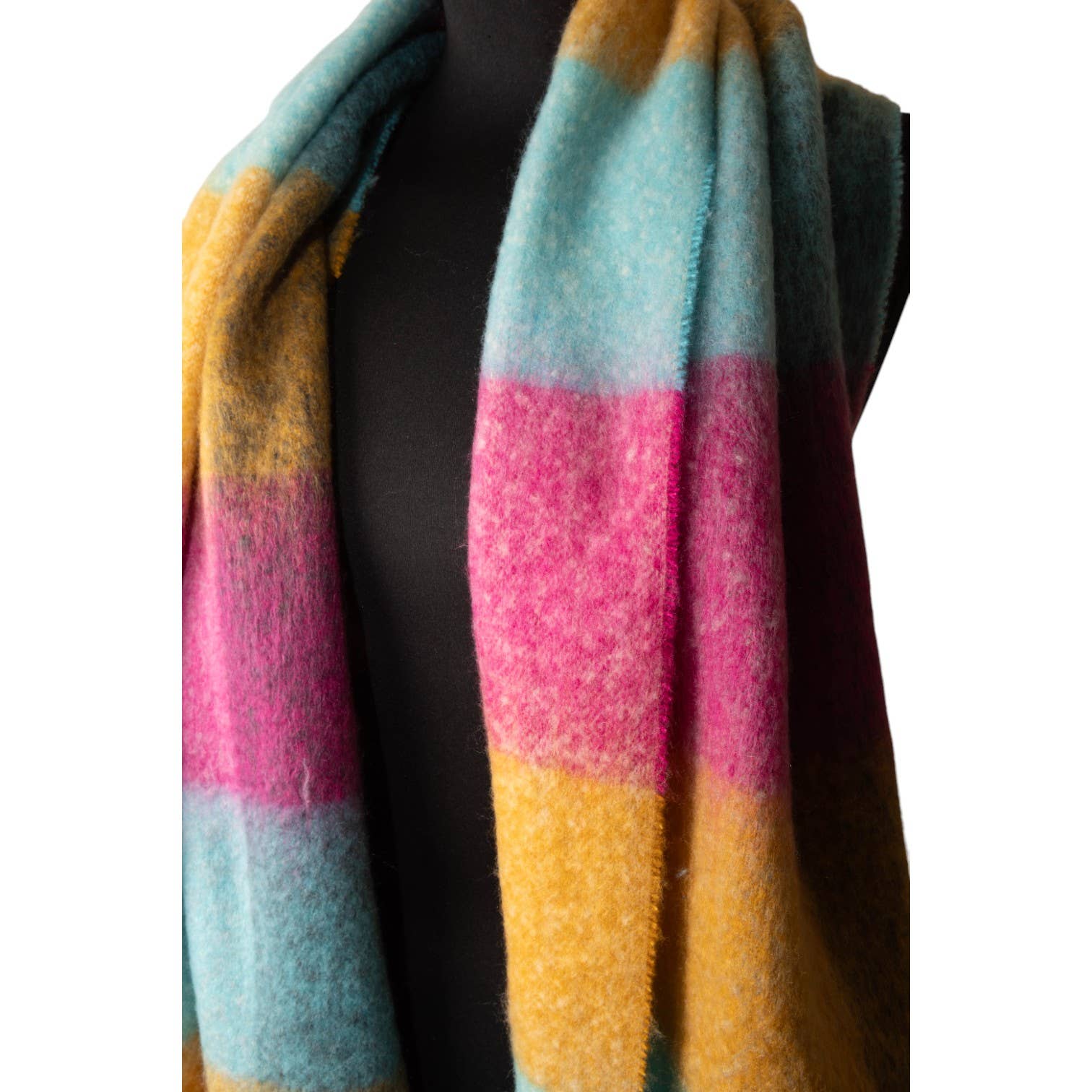 Pink, Orange & Blue Checked Chunky Winter Scarf