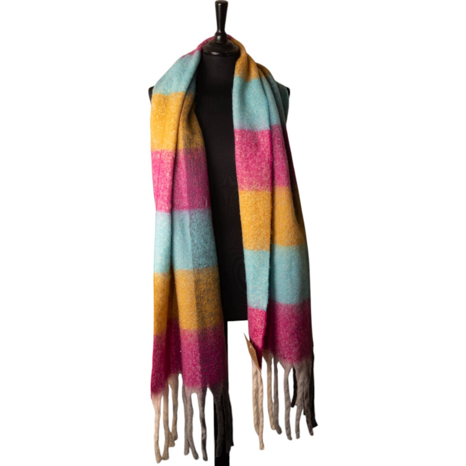 Pink, Orange & Blue Checked Chunky Winter Scarf