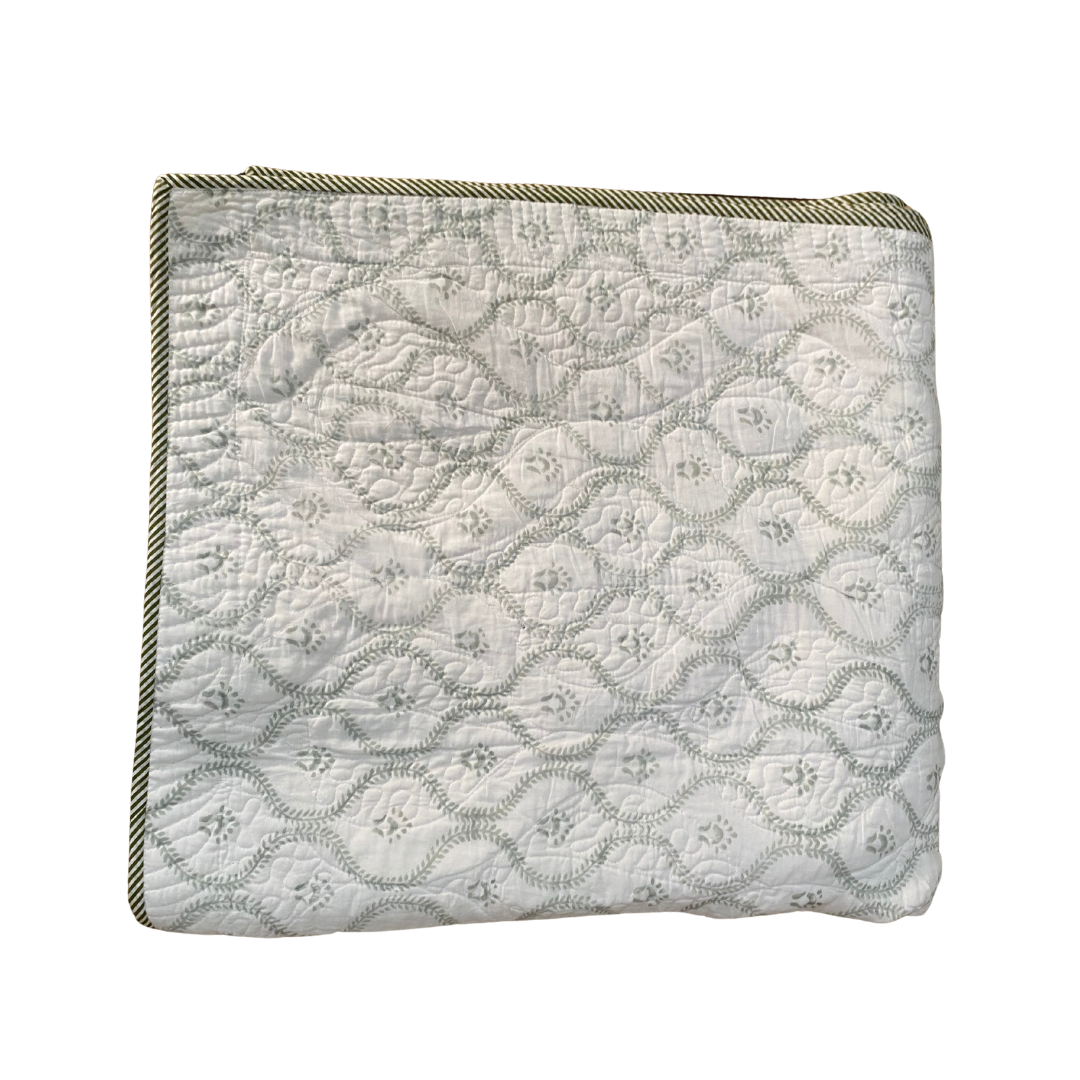 Pink Trellis with Green Leaves Bedspread with Pillowcases - Single