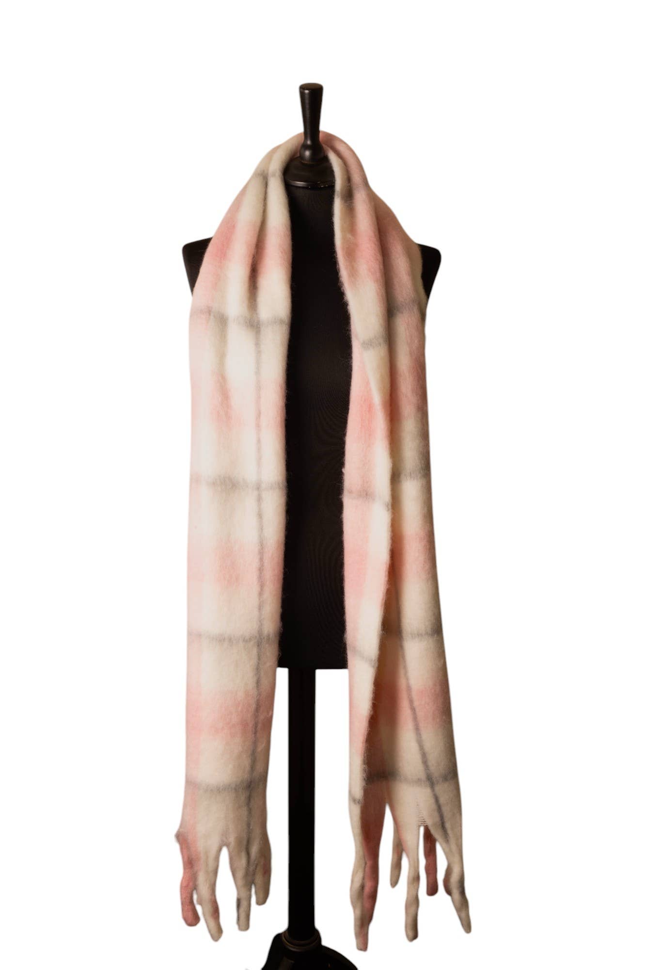 Pink & White Checked Chunky Winter Scarf