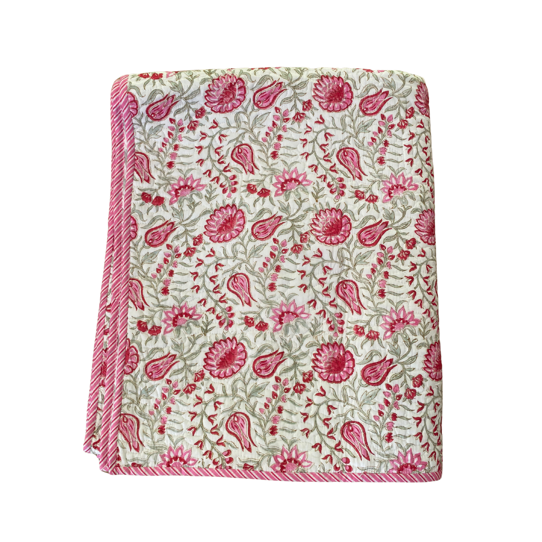Quilted Bedspread Pink Turkish Pomegranate with Pillowcase - Single