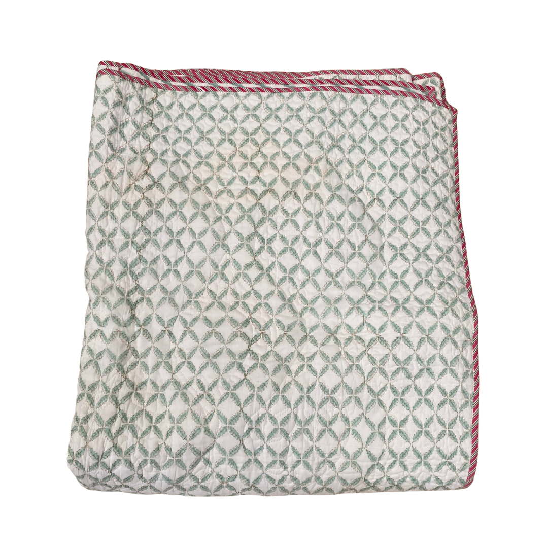 Red Poppy & Blue Teardrop Cotton Bedspread with Pillowcases - Double