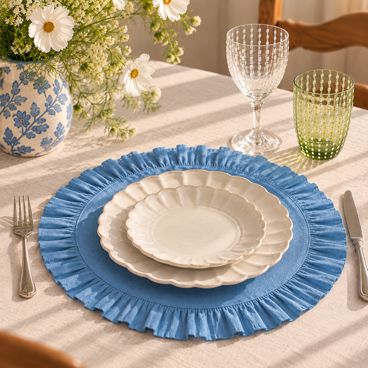 Ruffle Linen Placemats | Set of Four – Sky Blue