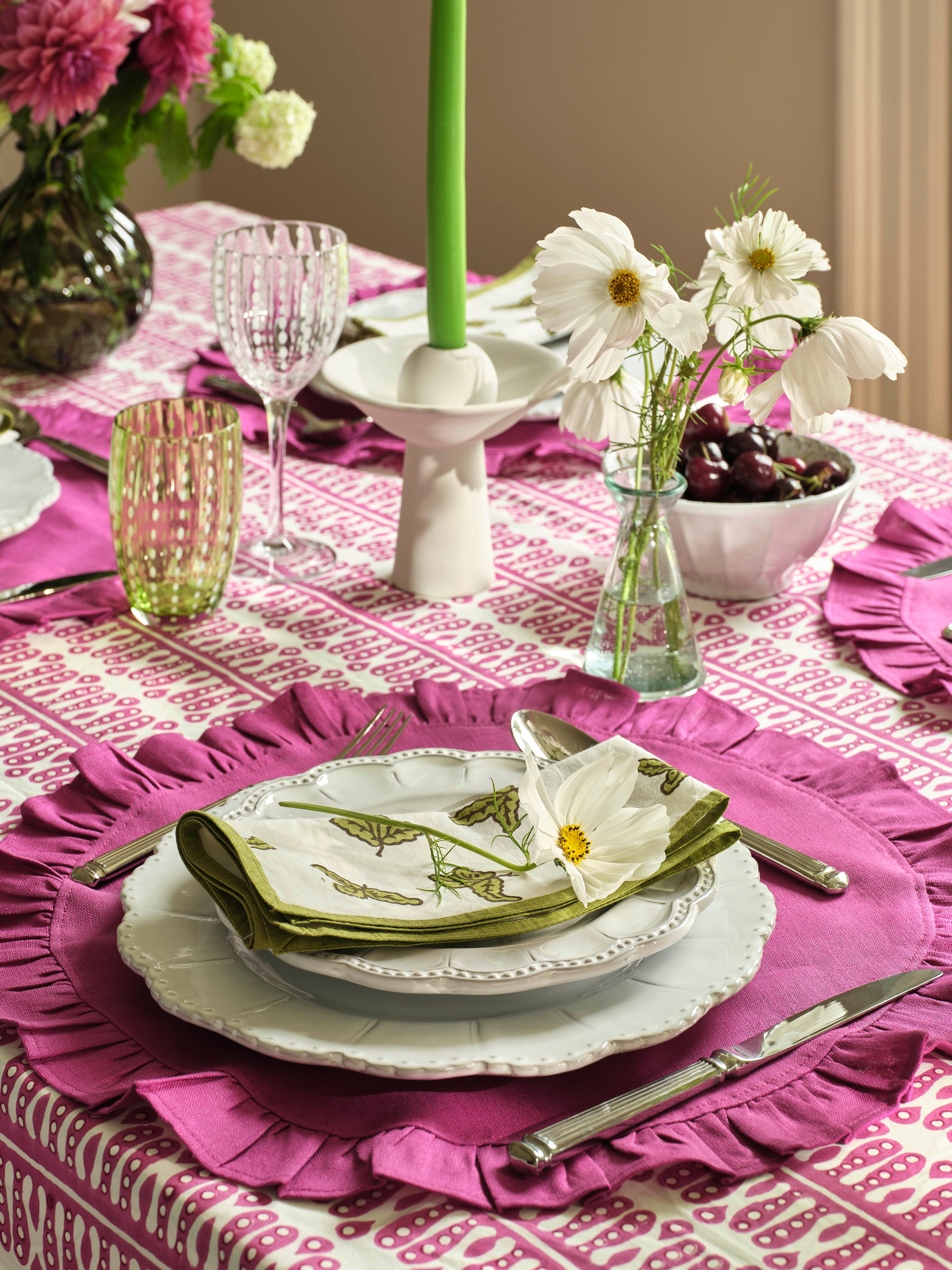 Pink Hearts & Minds Tablecloth with Peridot Border