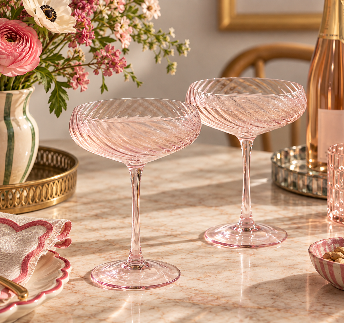 Pink Scalloped Coupe Glasses | Set of Two