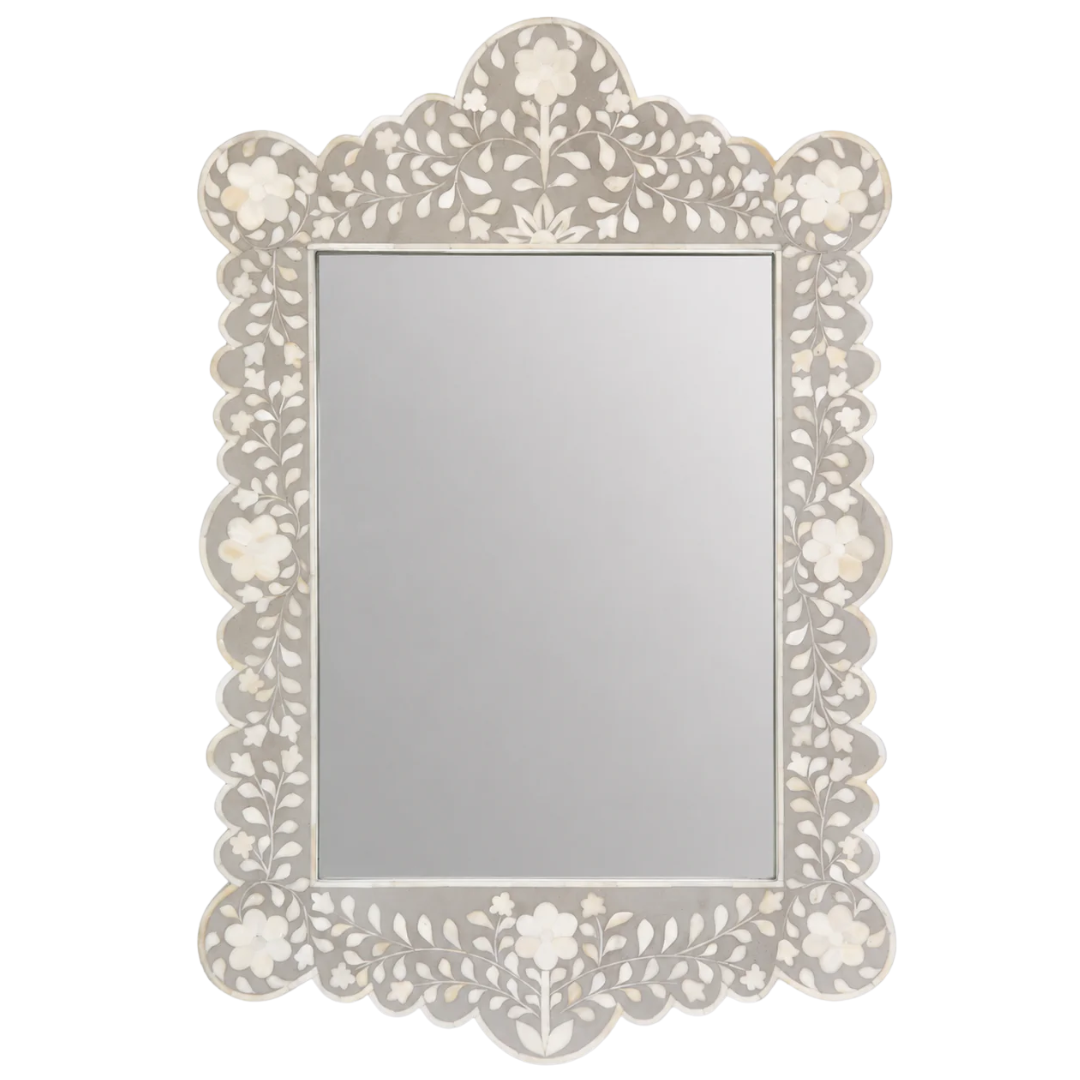 Scalloped Edge Grey Bone Inlay Large Rectangular Mirror
