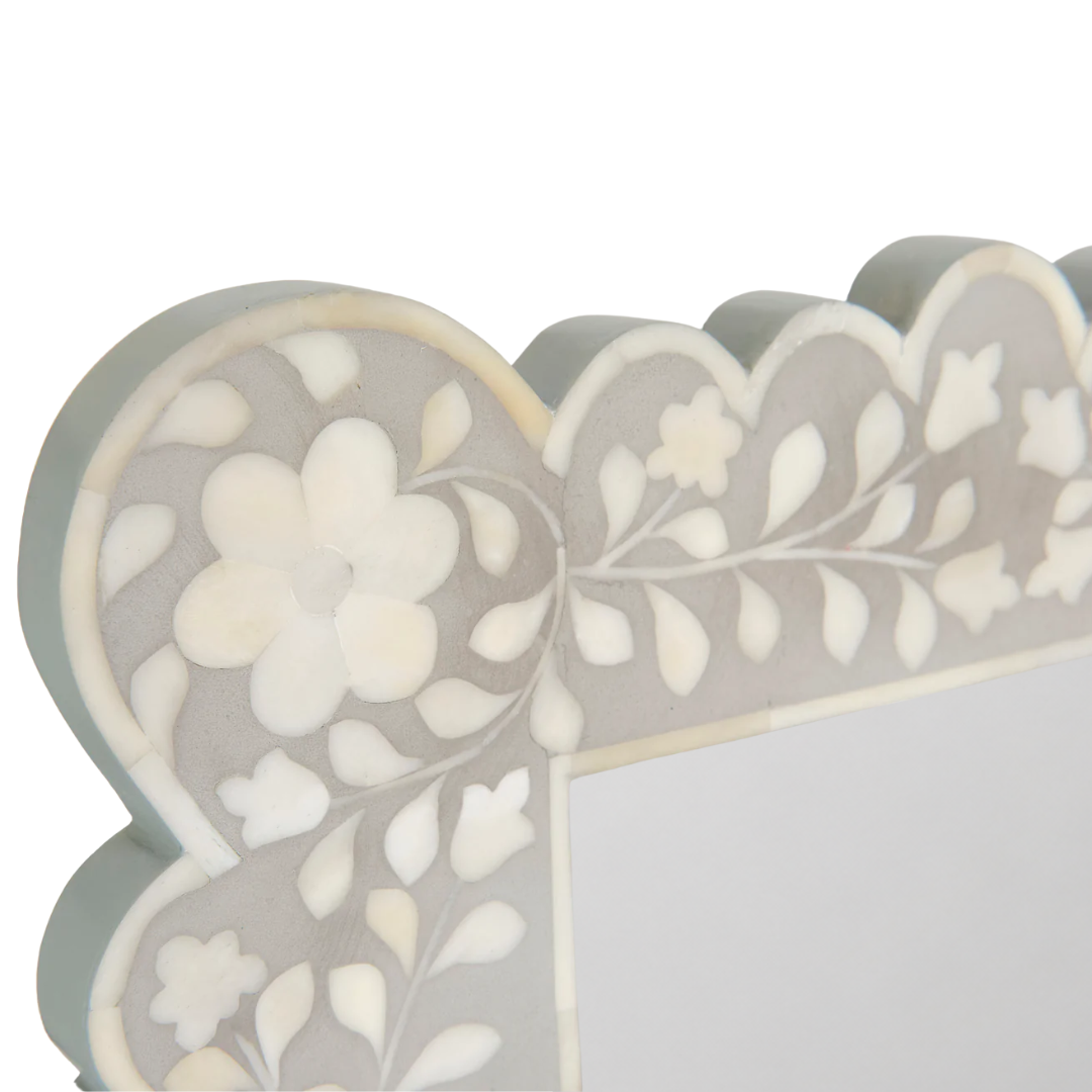 Scalloped Edge Grey Bone Inlay Large Rectangular Mirror