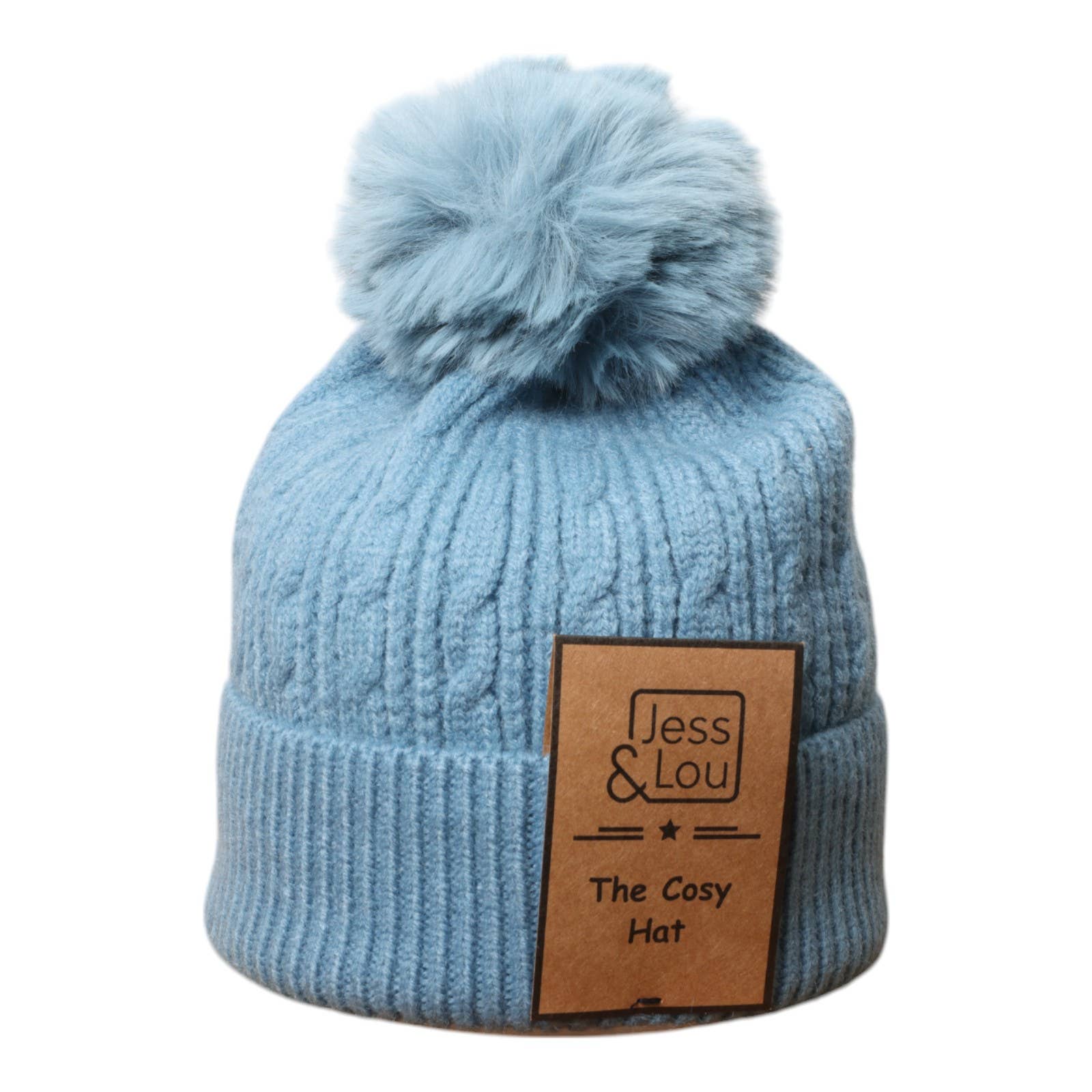 Unisex Cable Bobble Hat Cornflower Blue