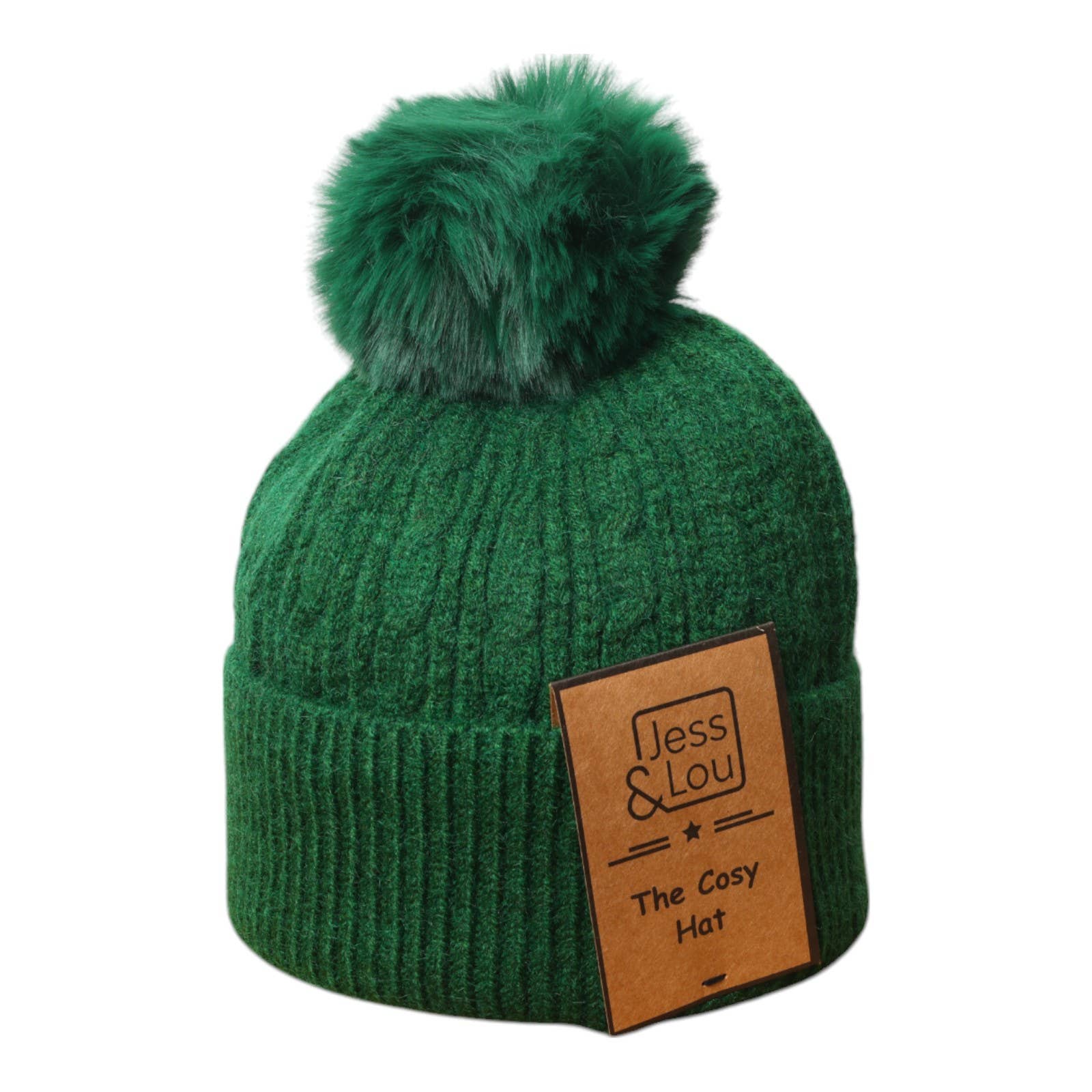 Unisex Cable Bobble Hat Green