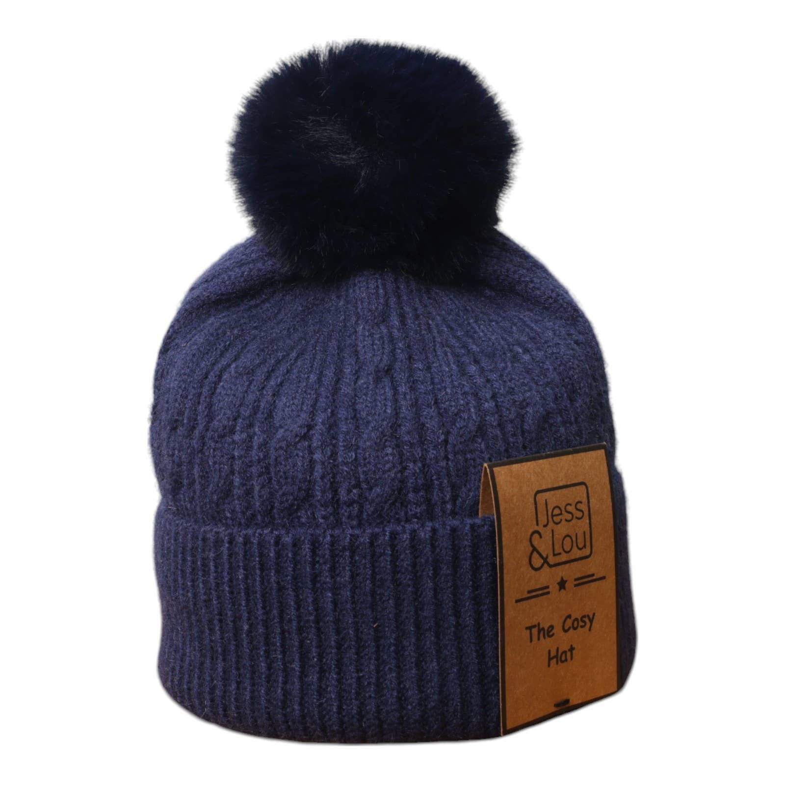 Unisex Cable Bobble Hat Navy