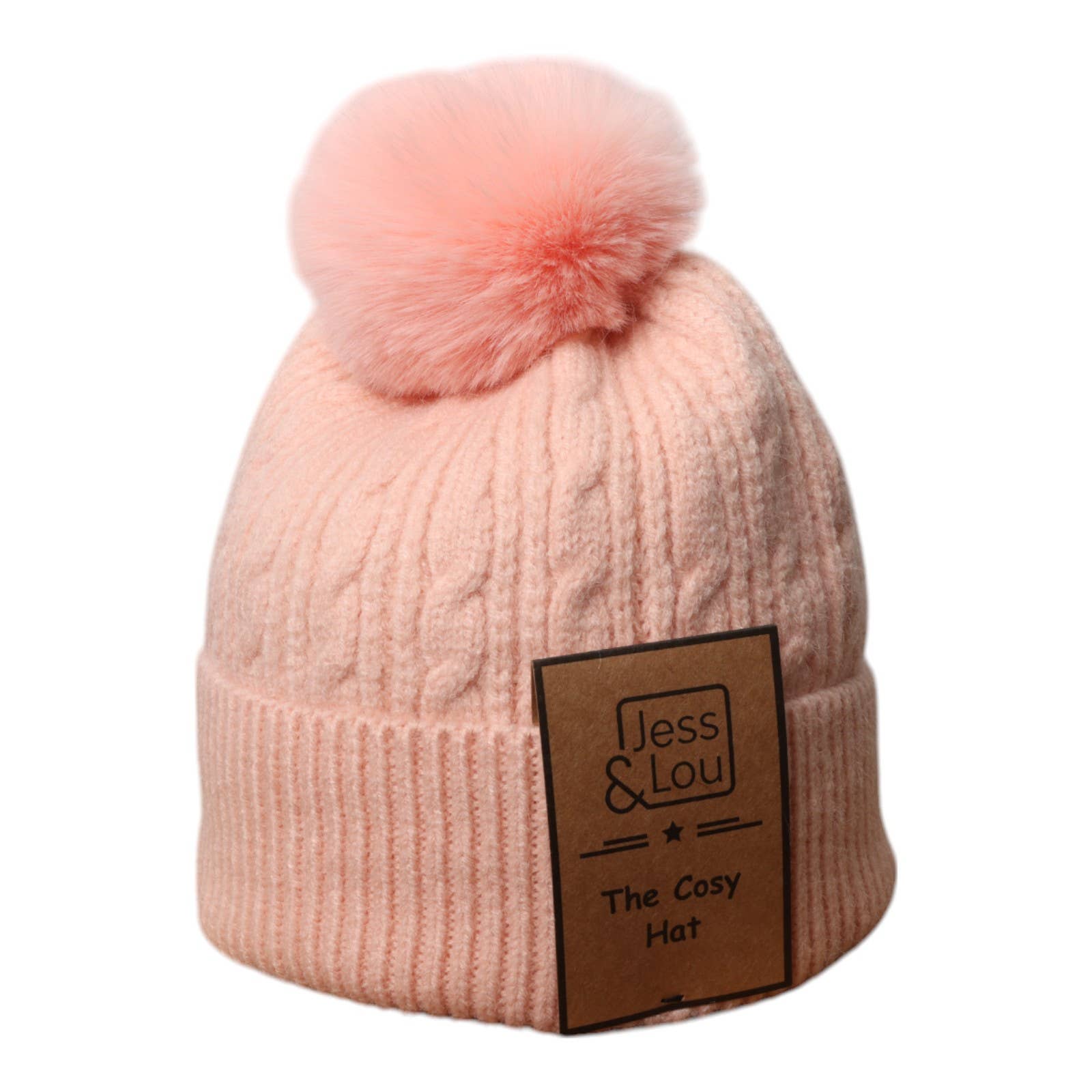 Unisex Cable Bobble Hat Pink