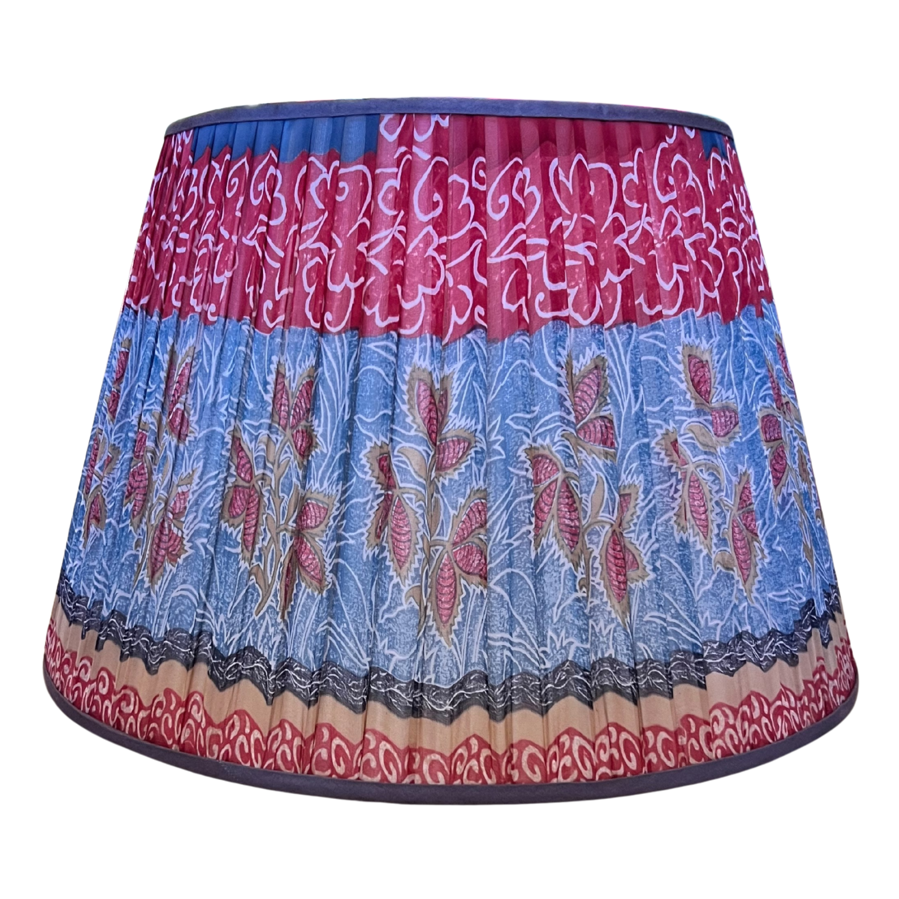 Artisan Sari Shade 20” - Reb, Blue, Grey with Leaves