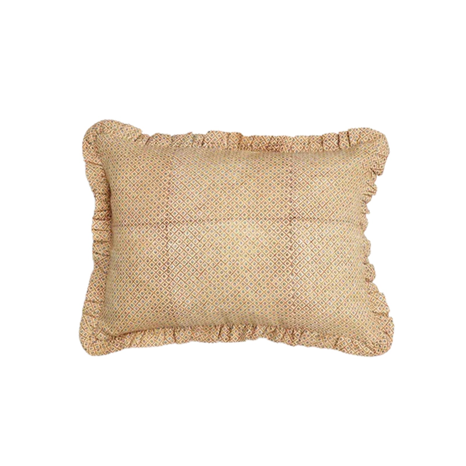 Yellow Dot & Grid Block Printed Ruffled Cushion