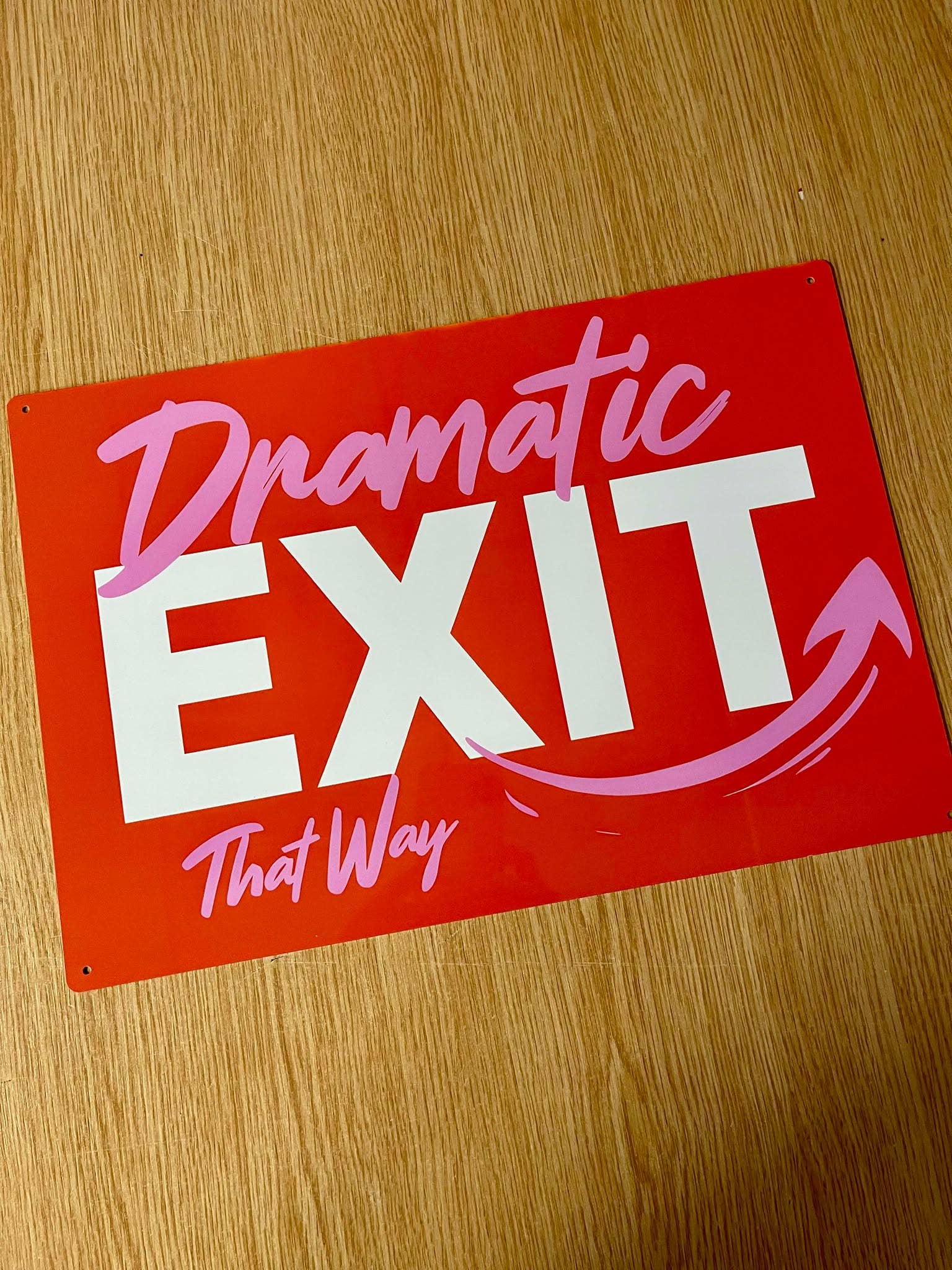 Dramatic Exit Red Arrow Metal Sign Plaque: 8x10inch