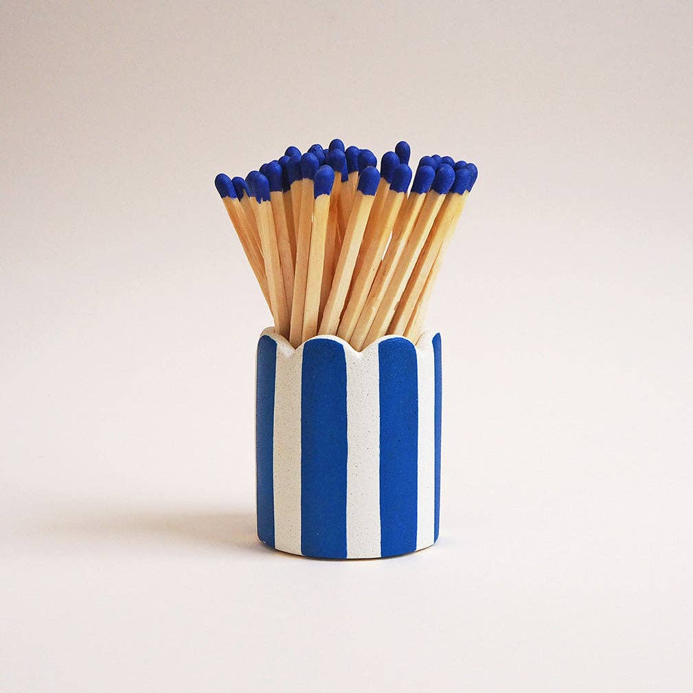 Stripy Match Stick Holders - Choose Your Colours: Orange / Blue Stripe