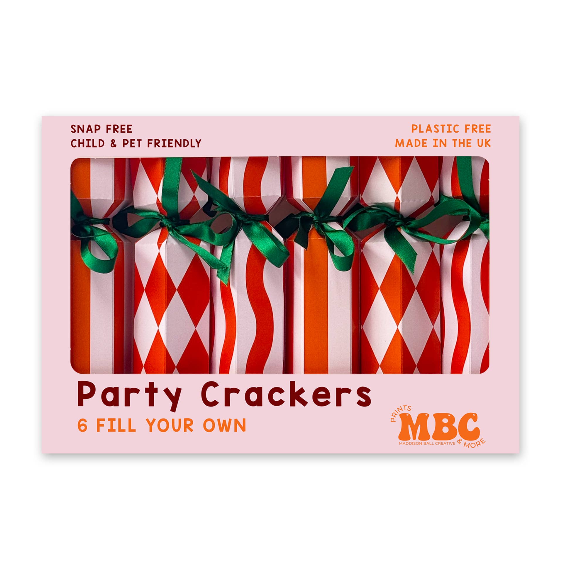 Orange and Blush Stripe Pattern Christmas Crackers