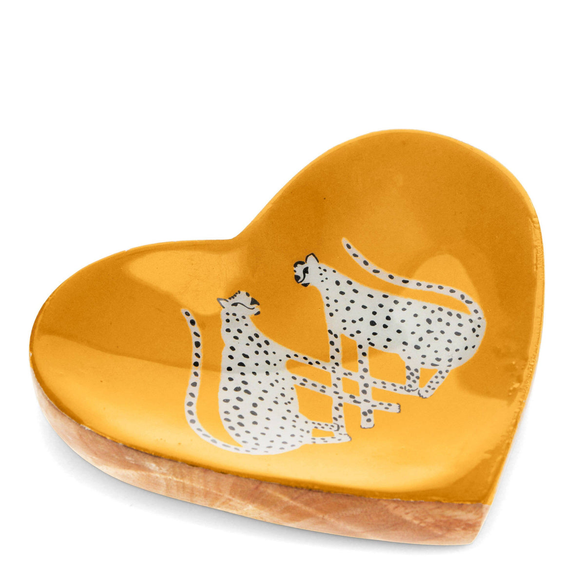 Wooden Heart-Shaped Trinket Dish - Leopards