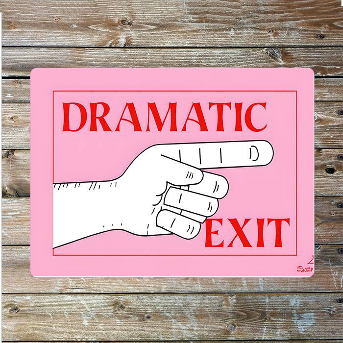 Dramatic Exit Pointing Hand Metal Sign Plaque: 11x16inch