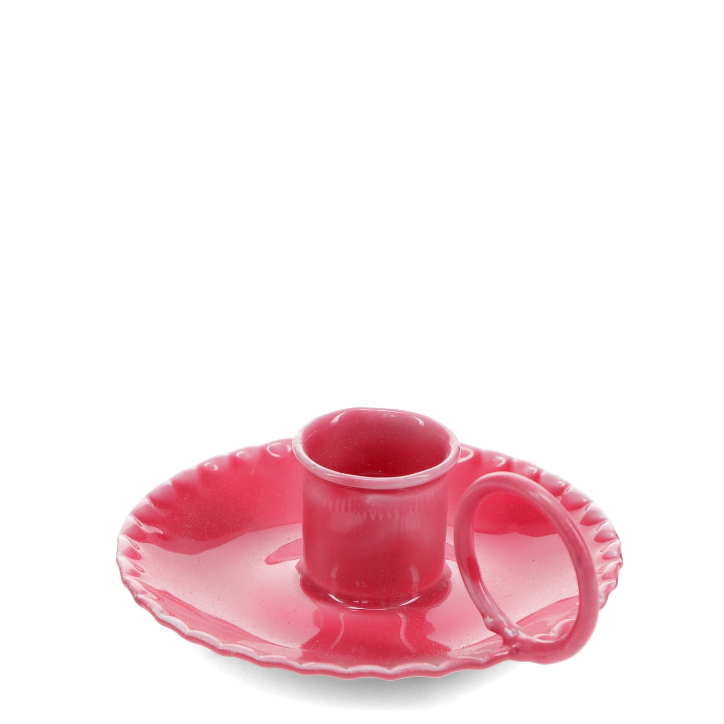 Enamel chamberstick candle holder - Vibrant pink